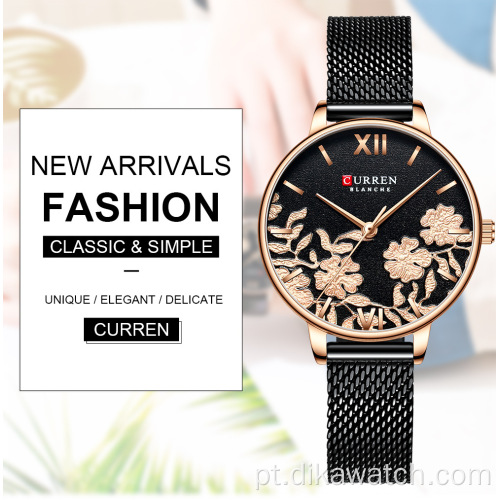CURREN 9065 Venda quente moda feminina relógios de quartzo de marca chinesa de couro pequeno mostrador elegante relógio de pulso luxuoso relogio masculino